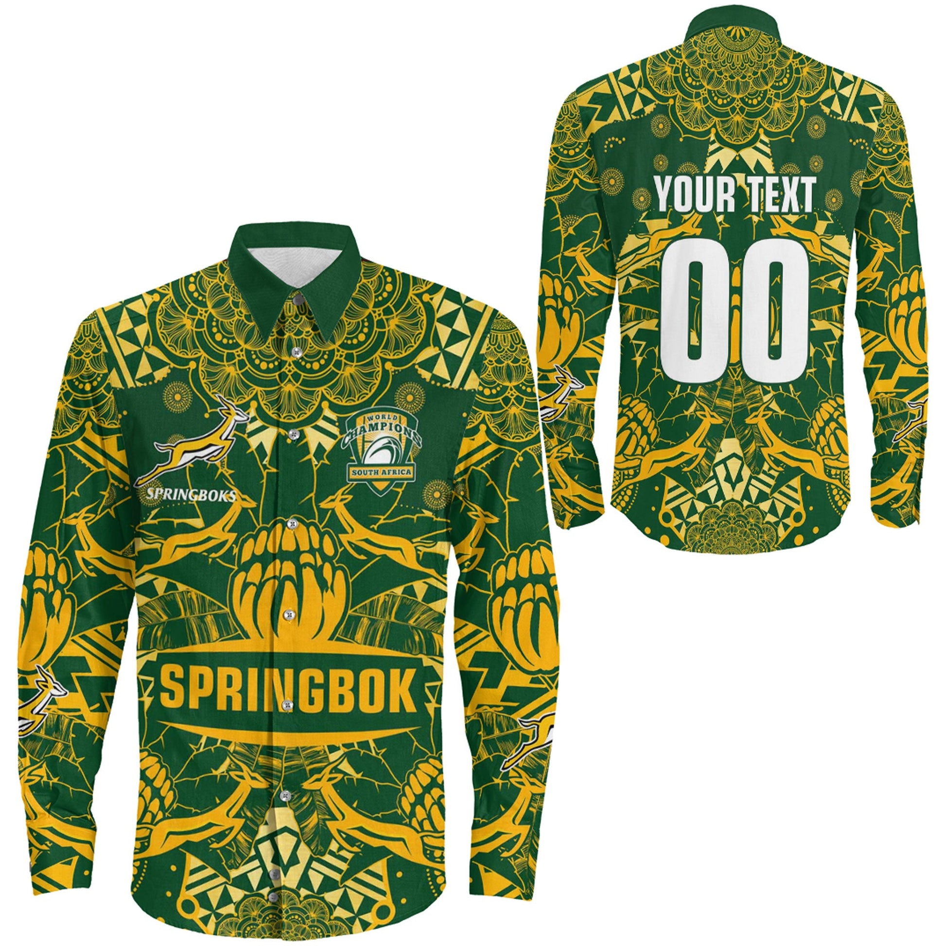 Long Sleeve Button Shirt Custom South Africa Springboks Rugby