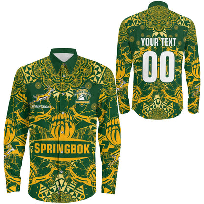 Long Sleeve Button Shirt Custom South Africa Springboks Rugby