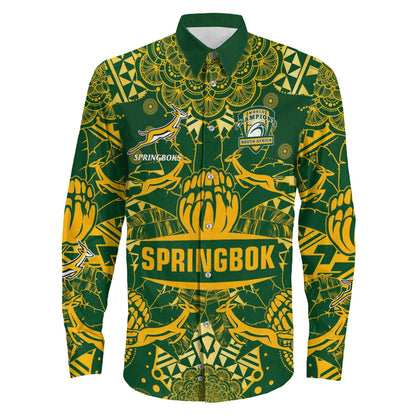 Long Sleeve Button Shirt Custom South Africa Springboks Rugby