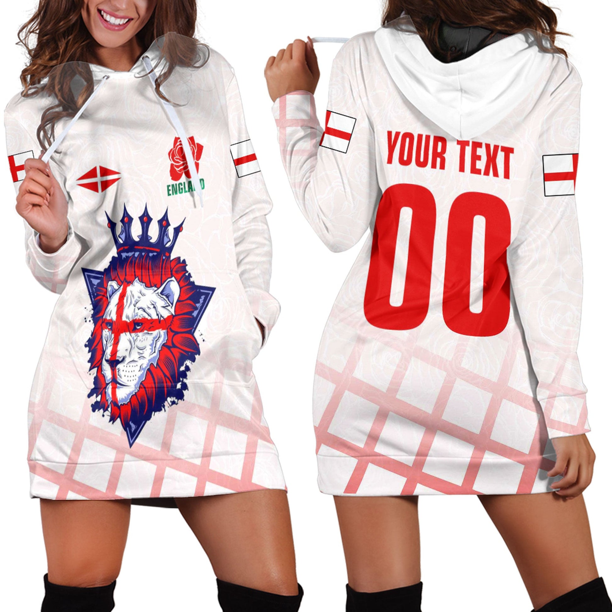 Hoodie Dress Custom England Rugby Lion Rose Pattern