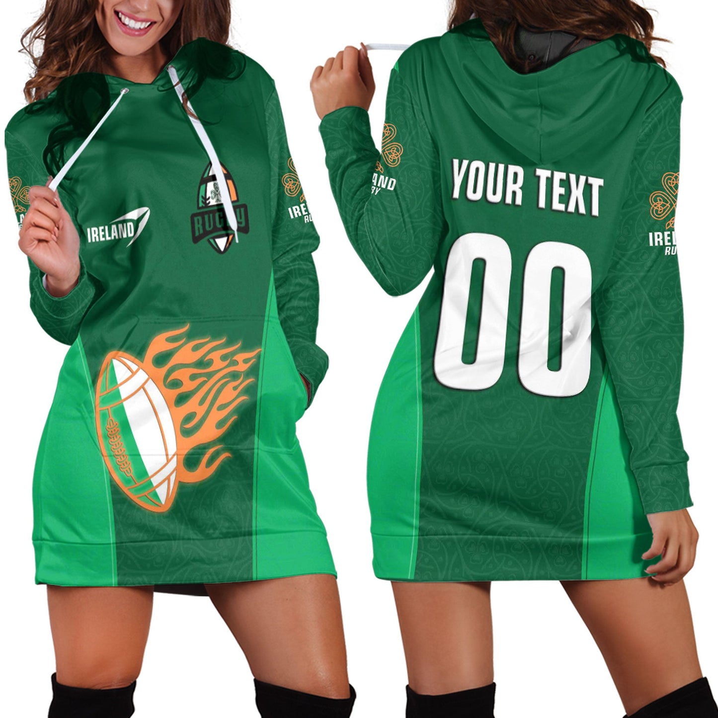 Hoodie Dress Custom Ireland Rugby Shamrock
