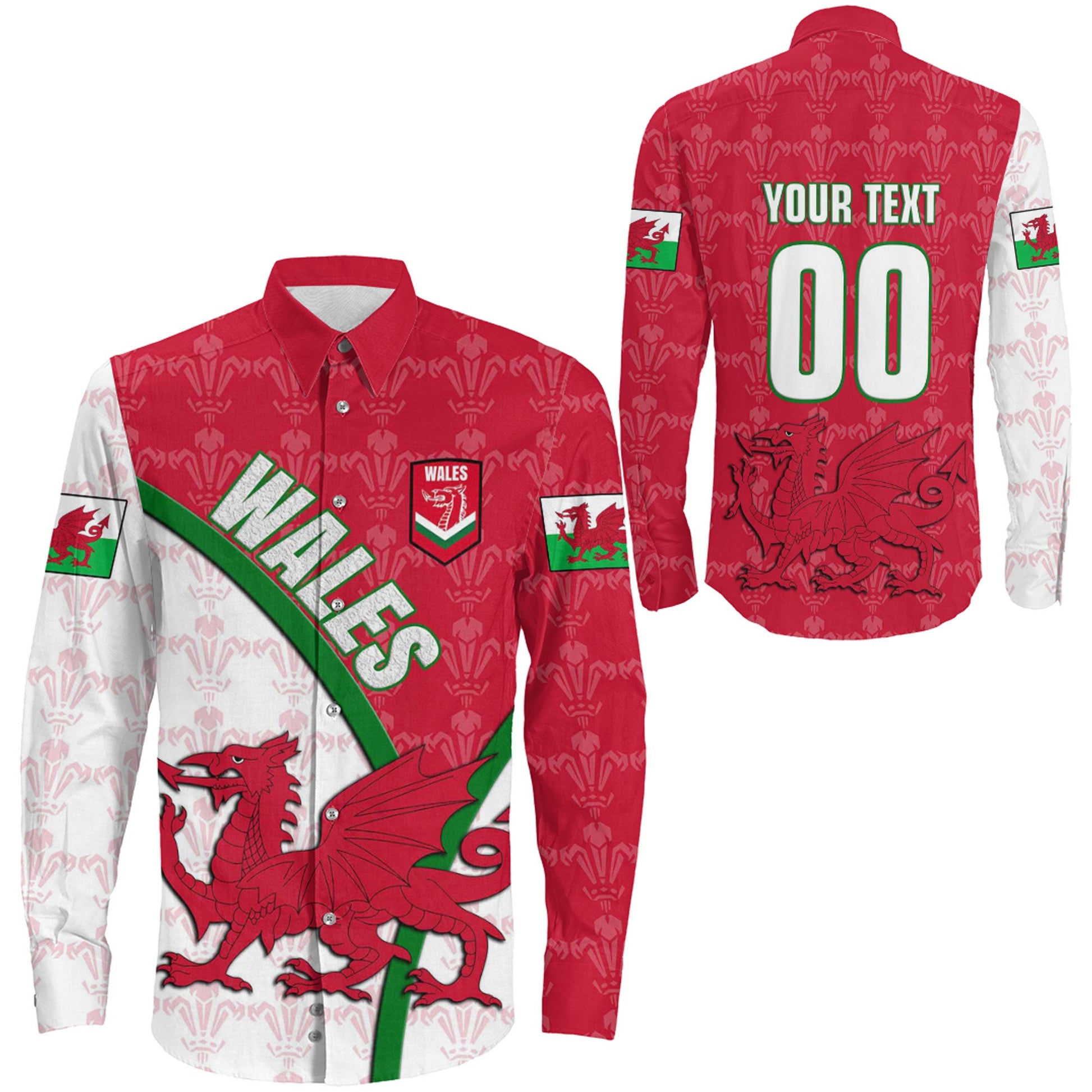 Long Sleeve Button Shirt Custom Wales Rugby Dragon