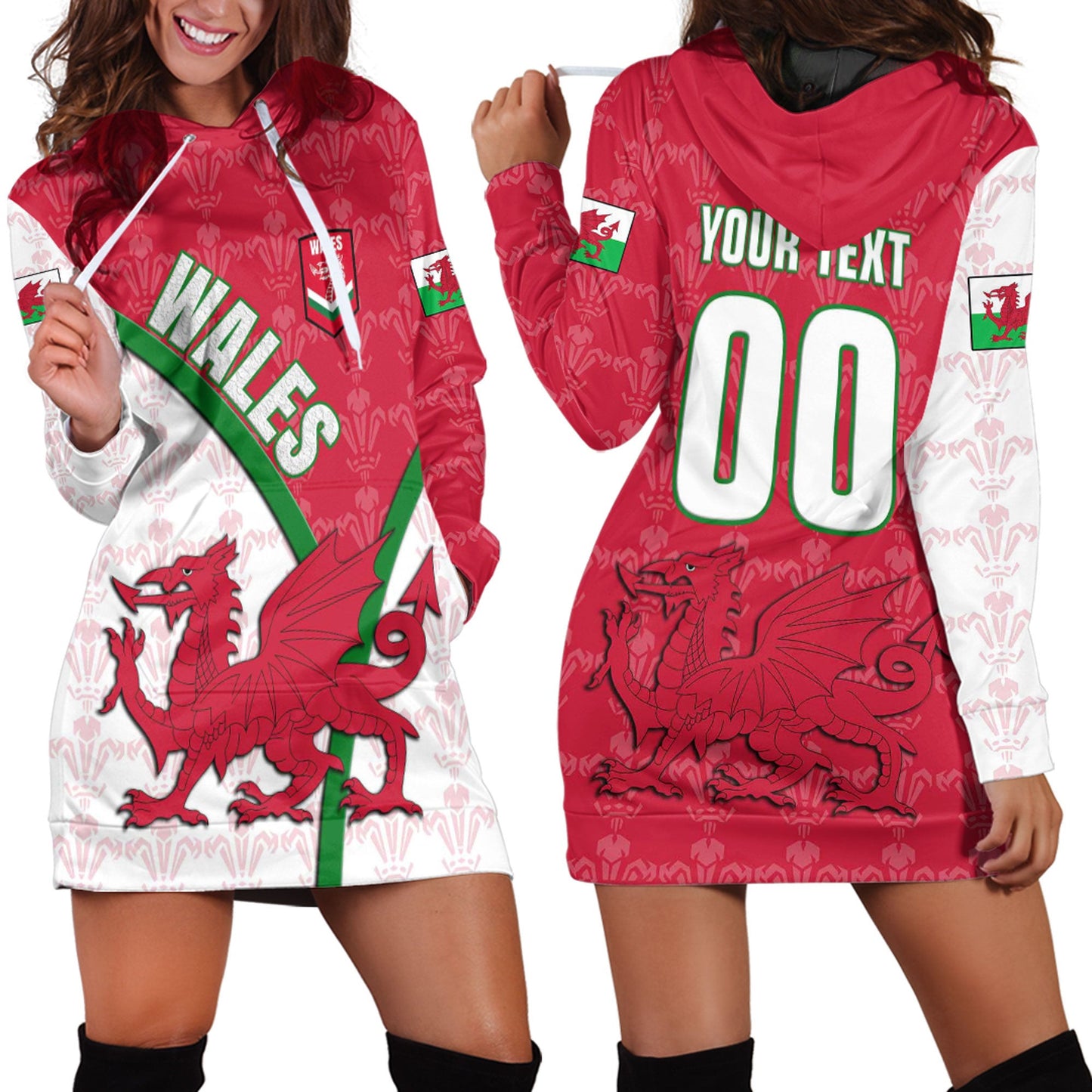 Hoodie Dress Custom Wales Rugby Dragon