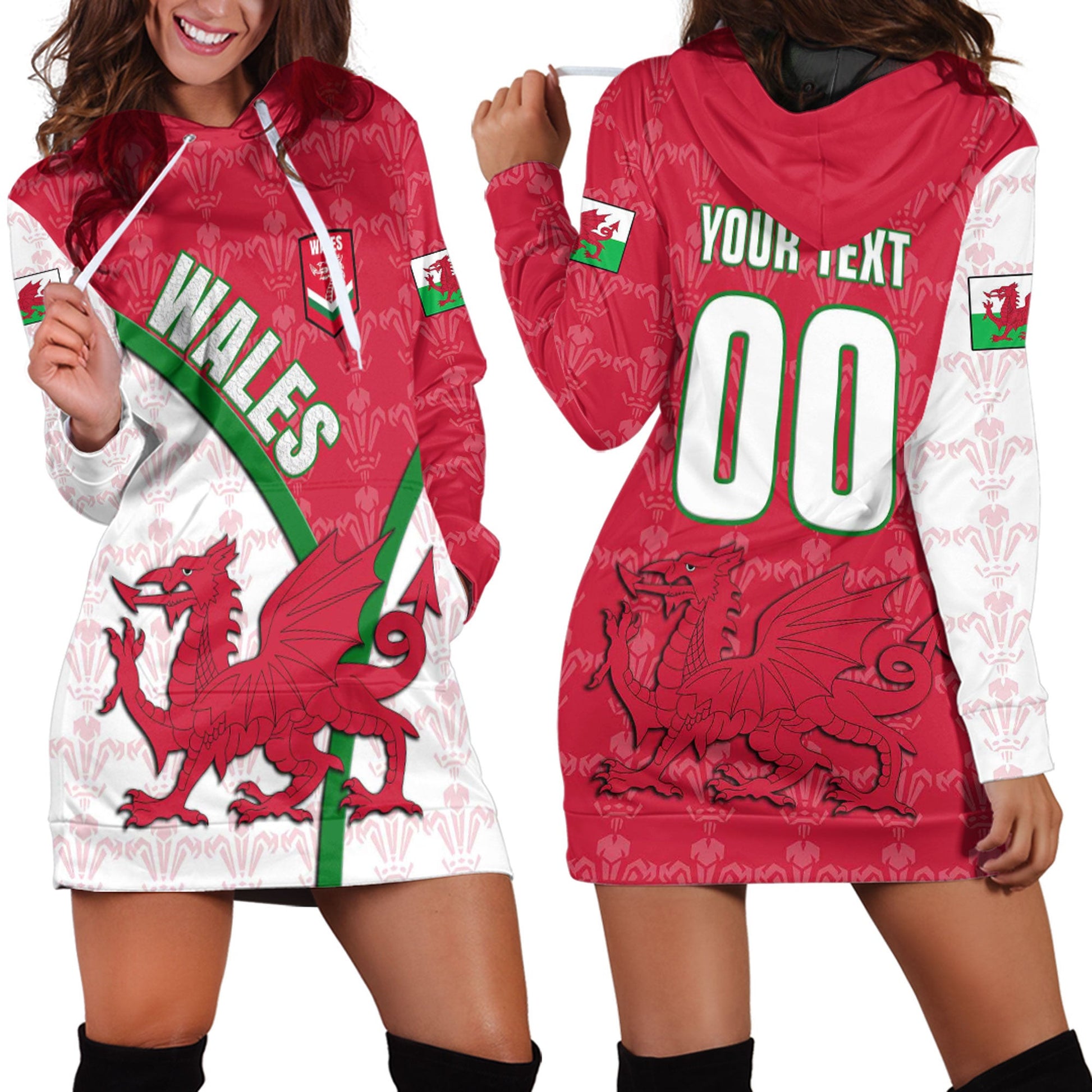 Hoodie Dress Custom Wales Rugby Dragon
