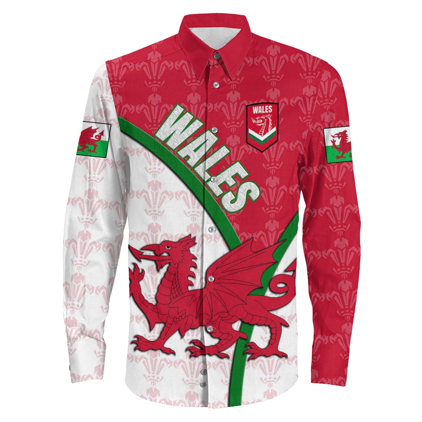 Long Sleeve Button Shirt Custom Wales Rugby Dragon