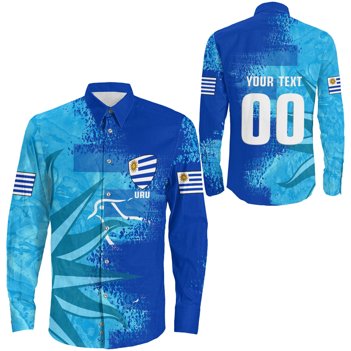 Long Sleeve Button Shirt Custom Uruguay Rugby Flag And Symbol