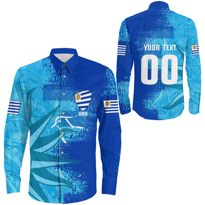 Long Sleeve Button Shirt Custom Uruguay Rugby Flag And Symbol