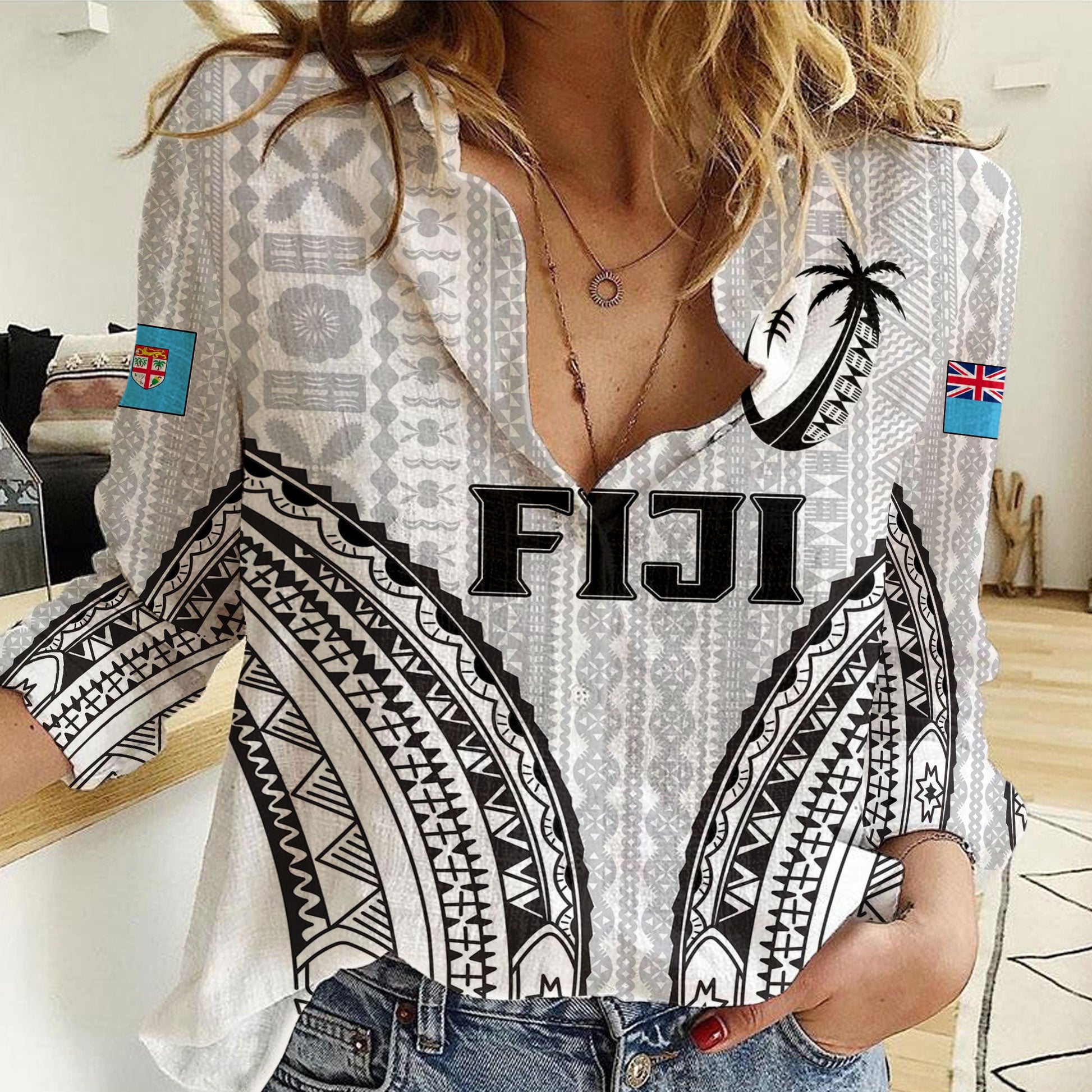 Women Casual Shirt Custom Fiji Tattoo Rugby