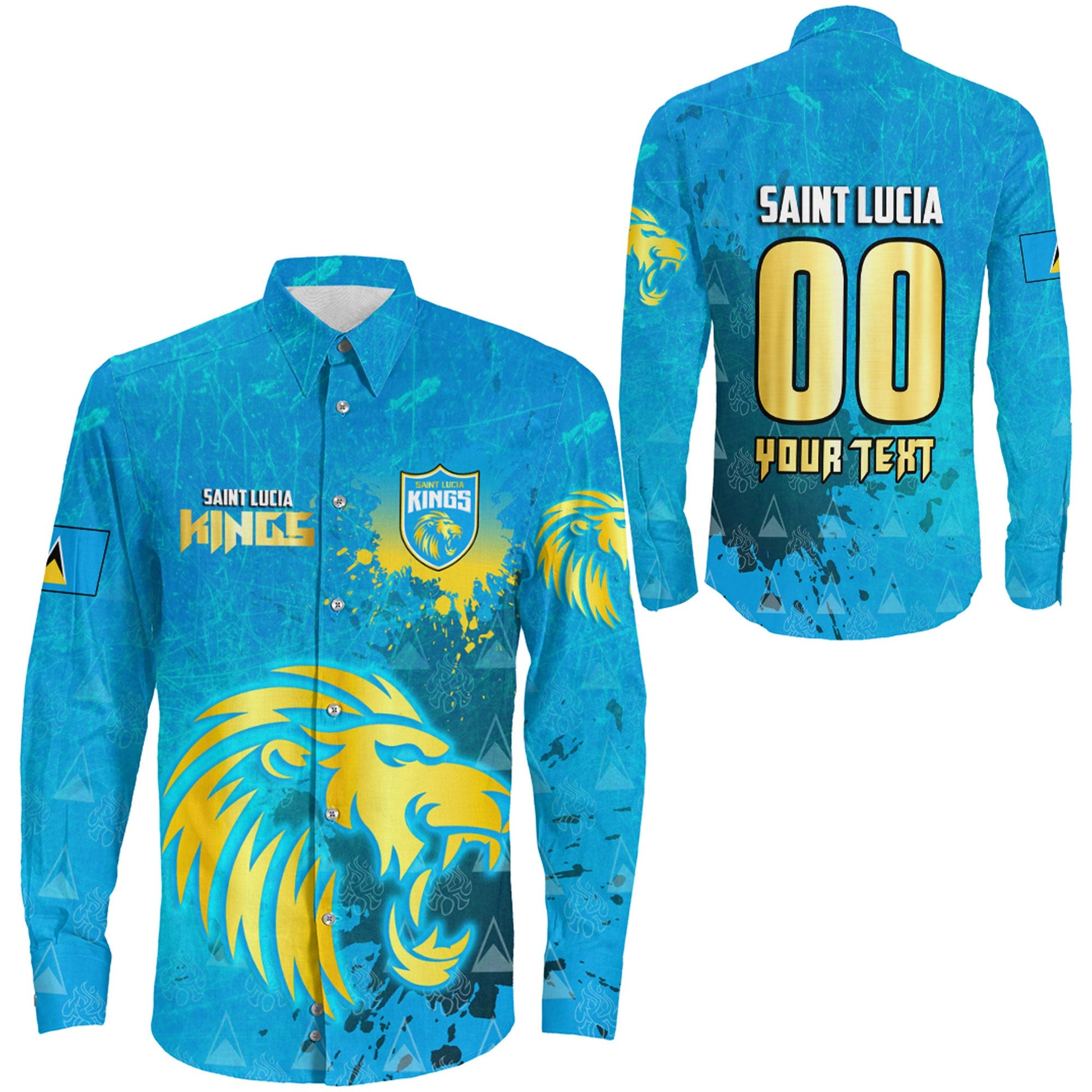 Long Sleeve Button Shirt Custom Saint Lucia Kings Cricket