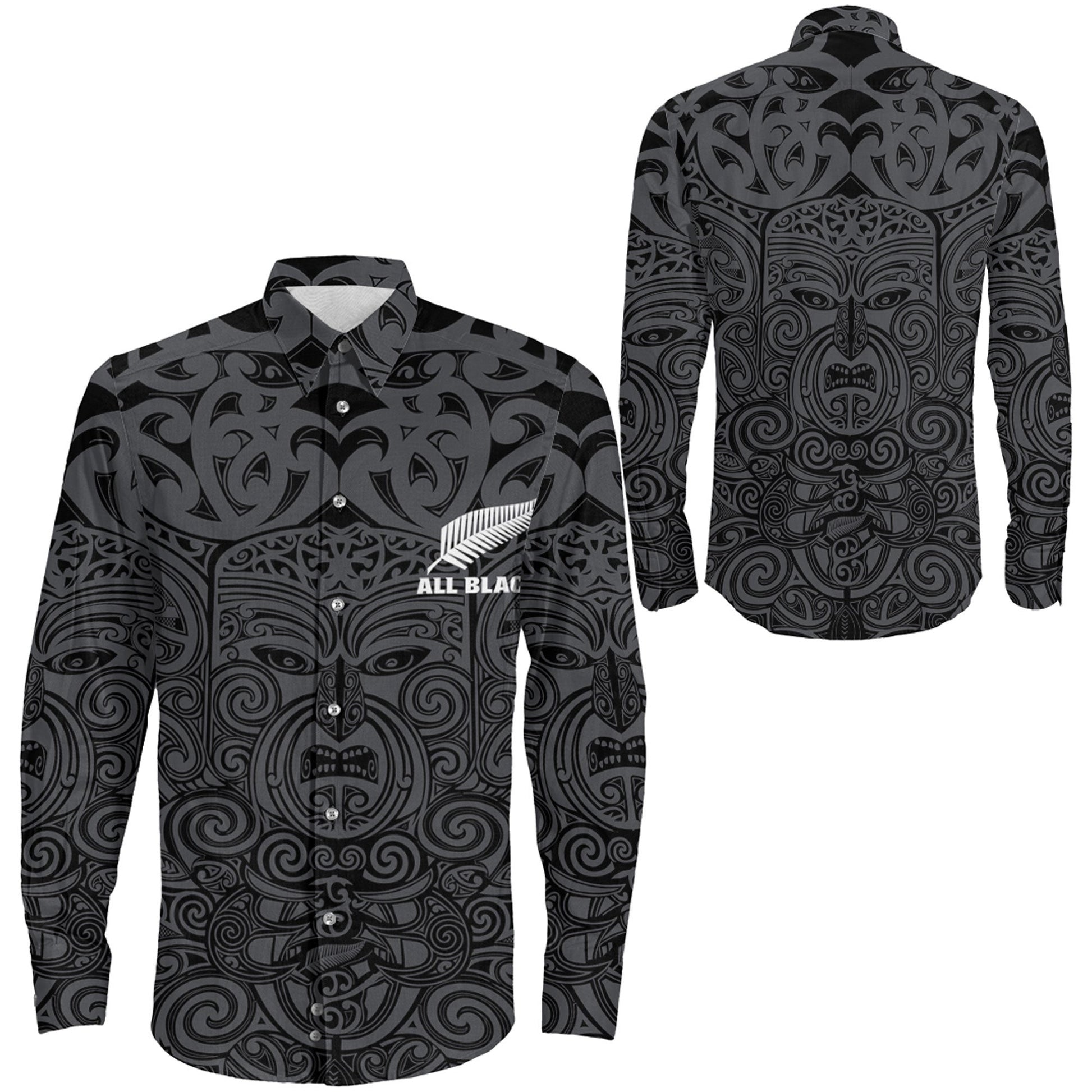 Long Sleeve Button Shirt New Zealand Rugby Maori Pattern