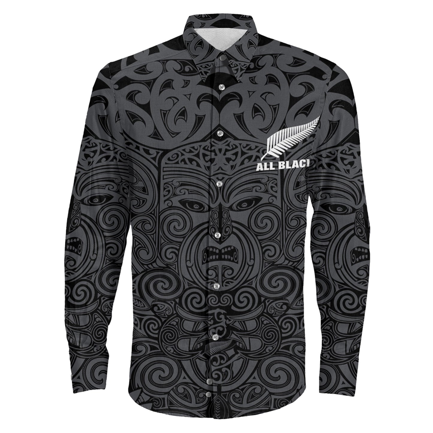 Long Sleeve Button Shirt New Zealand Rugby Maori Pattern