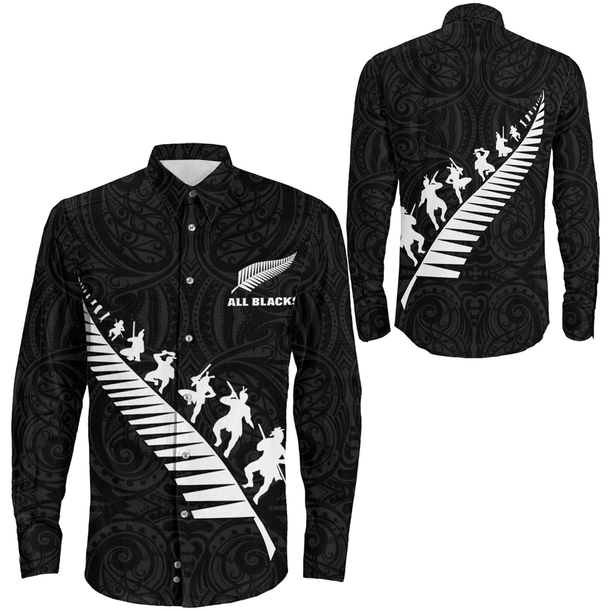 Long Sleeve Button Shirt New Zealand Aotearoa Rugby Black Style