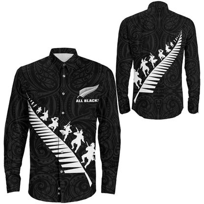 Long Sleeve Button Shirt New Zealand Aotearoa Rugby Black Style