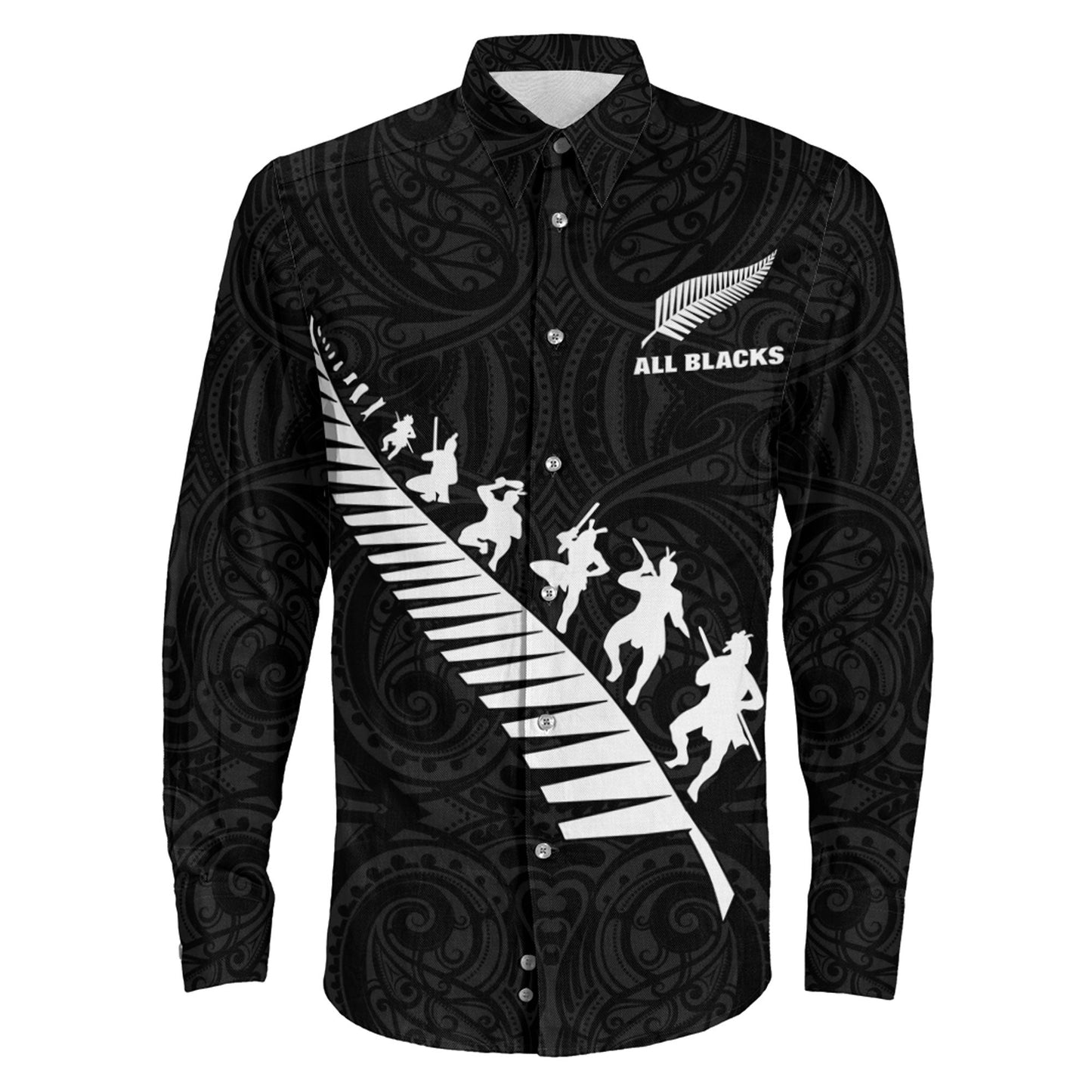 Long Sleeve Button Shirt New Zealand Aotearoa Rugby Black Style