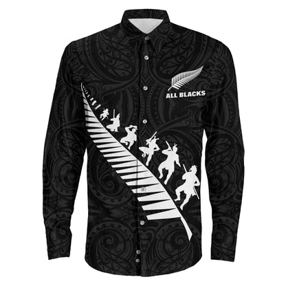 Long Sleeve Button Shirt New Zealand Aotearoa Rugby Black Style