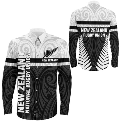 Long Sleeve Button Shirt New Zealand Rugby Maori Horizontal Style