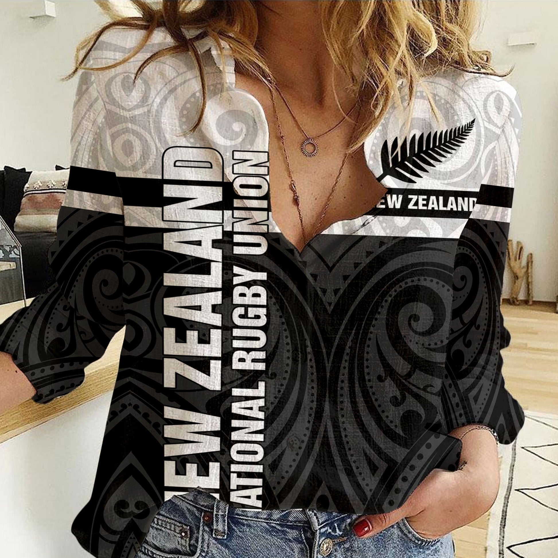Women Casual Shirt New Zealand Rugby Maori Horizontal Style