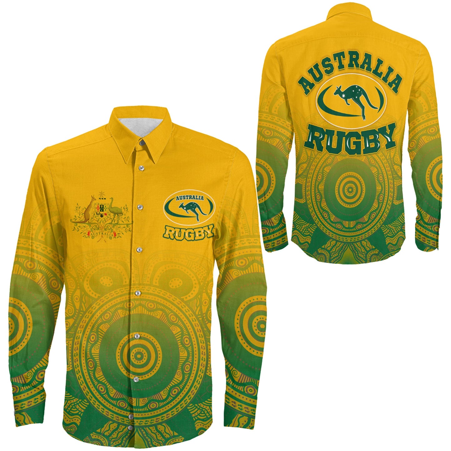 Long Sleeve Button Shirt Australia Aboriginal Rugby And Coat Of Arms