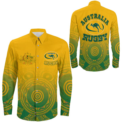 Long Sleeve Button Shirt Australia Aboriginal Rugby And Coat Of Arms