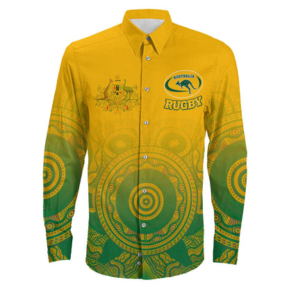 Long Sleeve Button Shirt Australia Aboriginal Rugby And Coat Of Arms