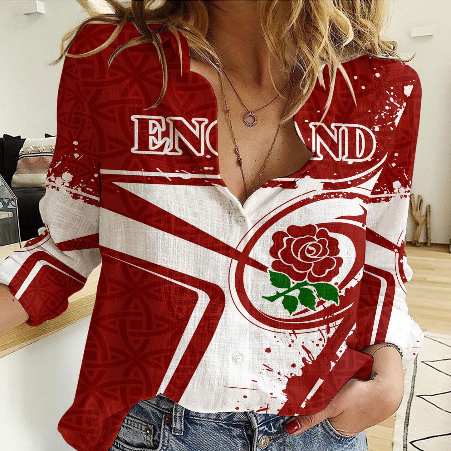 Women Casual Shirt England Rugby Rose