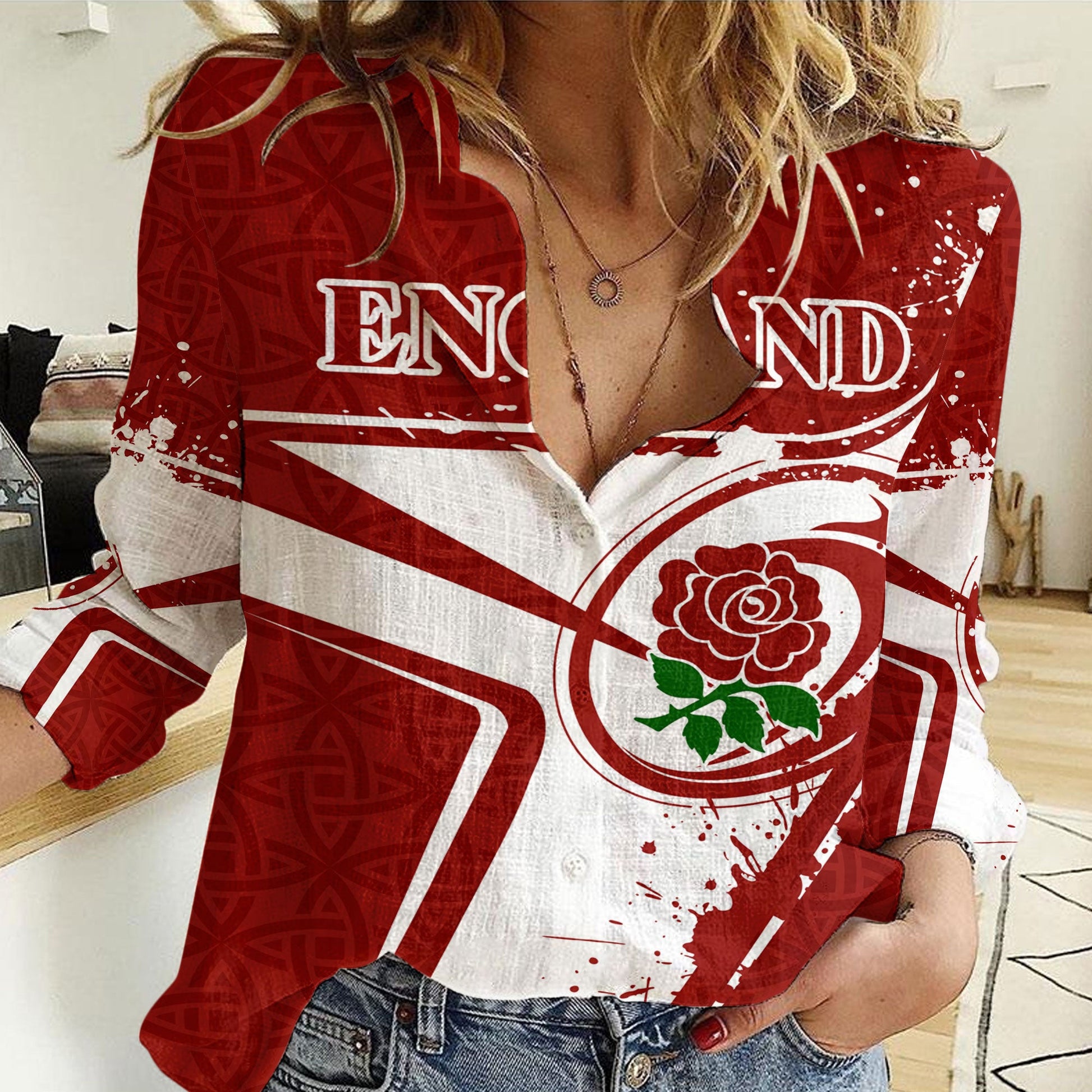 Women Casual Shirt England Rugby Rose