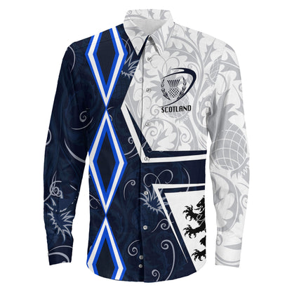 Long Sleeve Button Shirt Scotland Rugby Thistle Of Scottish Navy Legend Stye