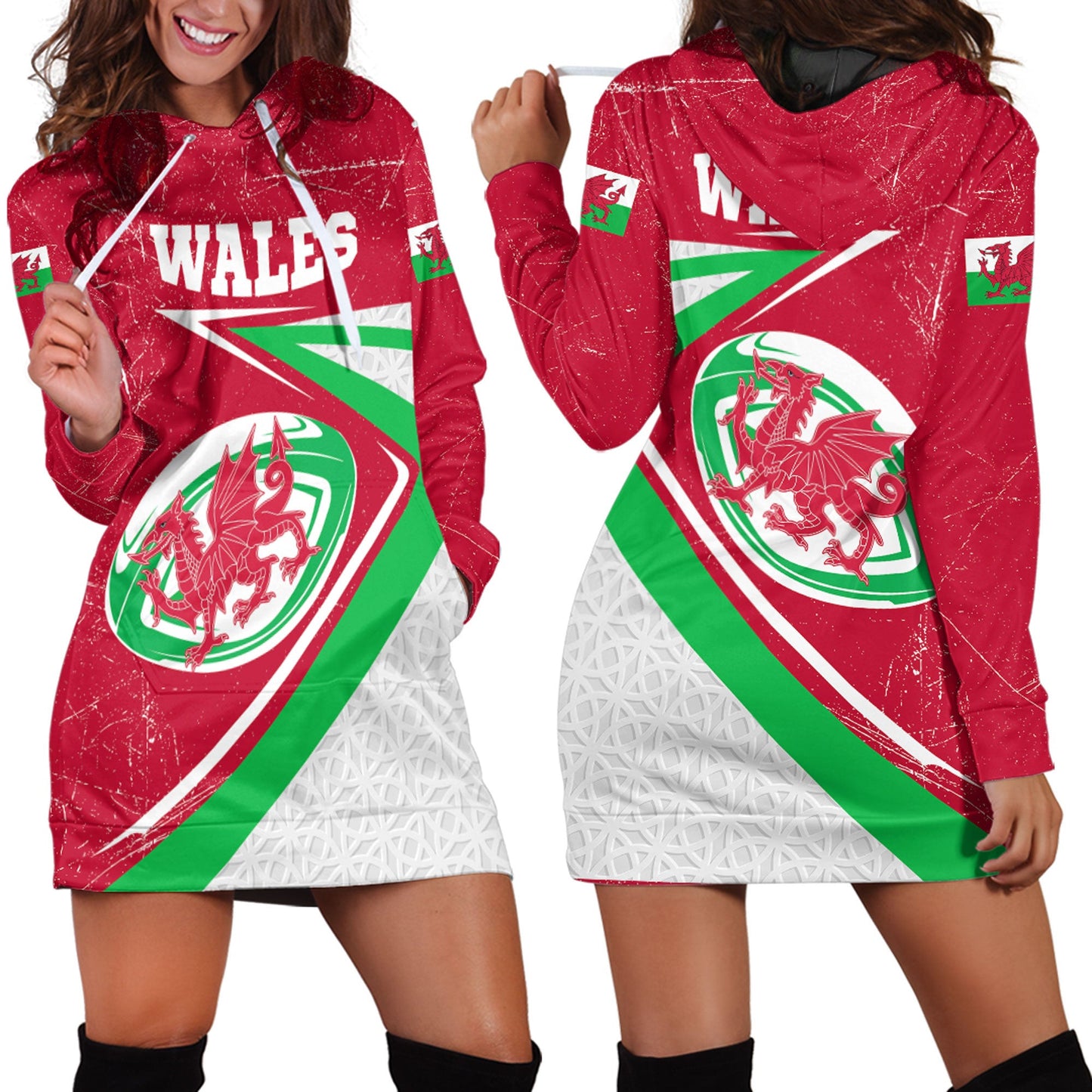 Hoodie Dress Wales Dragon Rugby