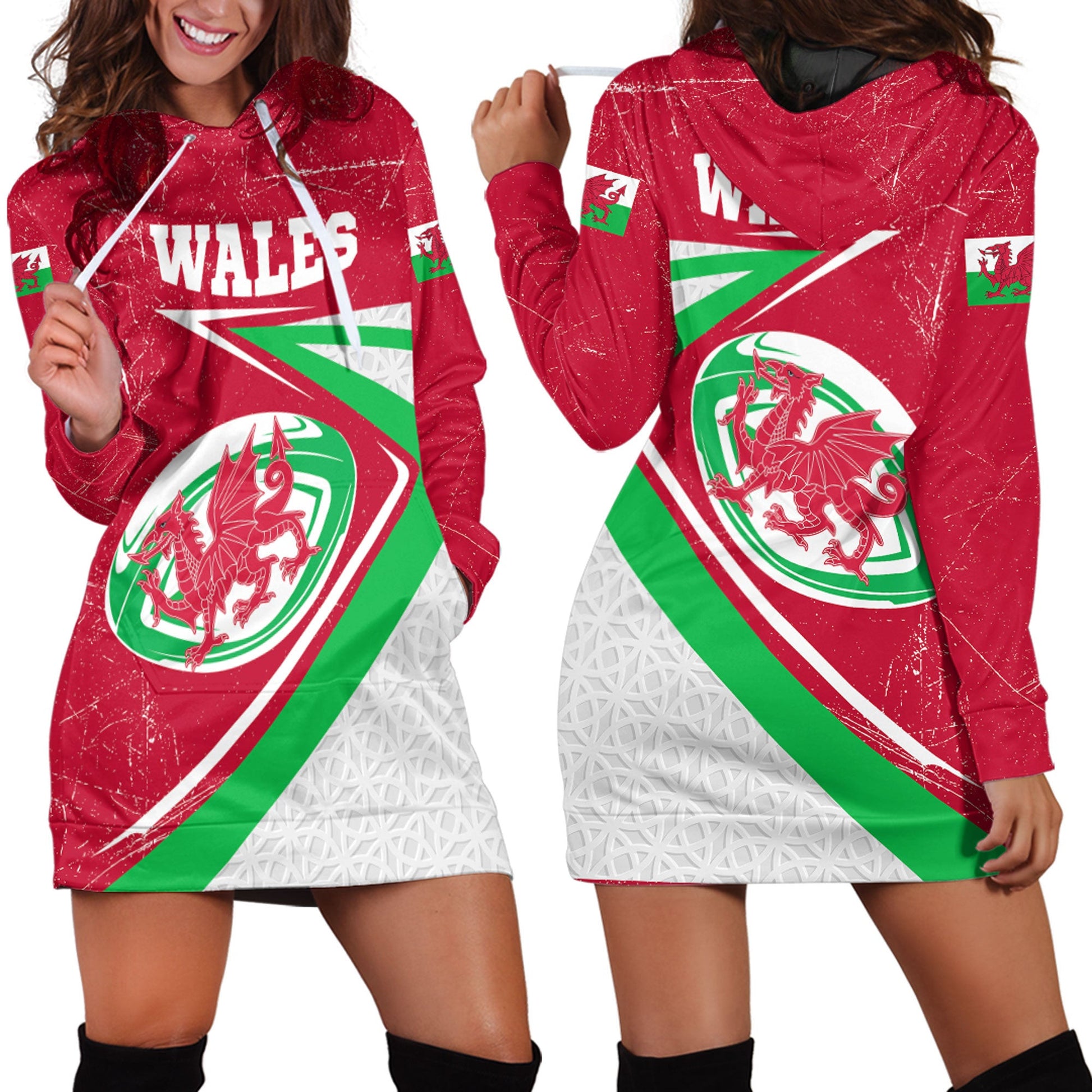 Hoodie Dress Wales Dragon Rugby