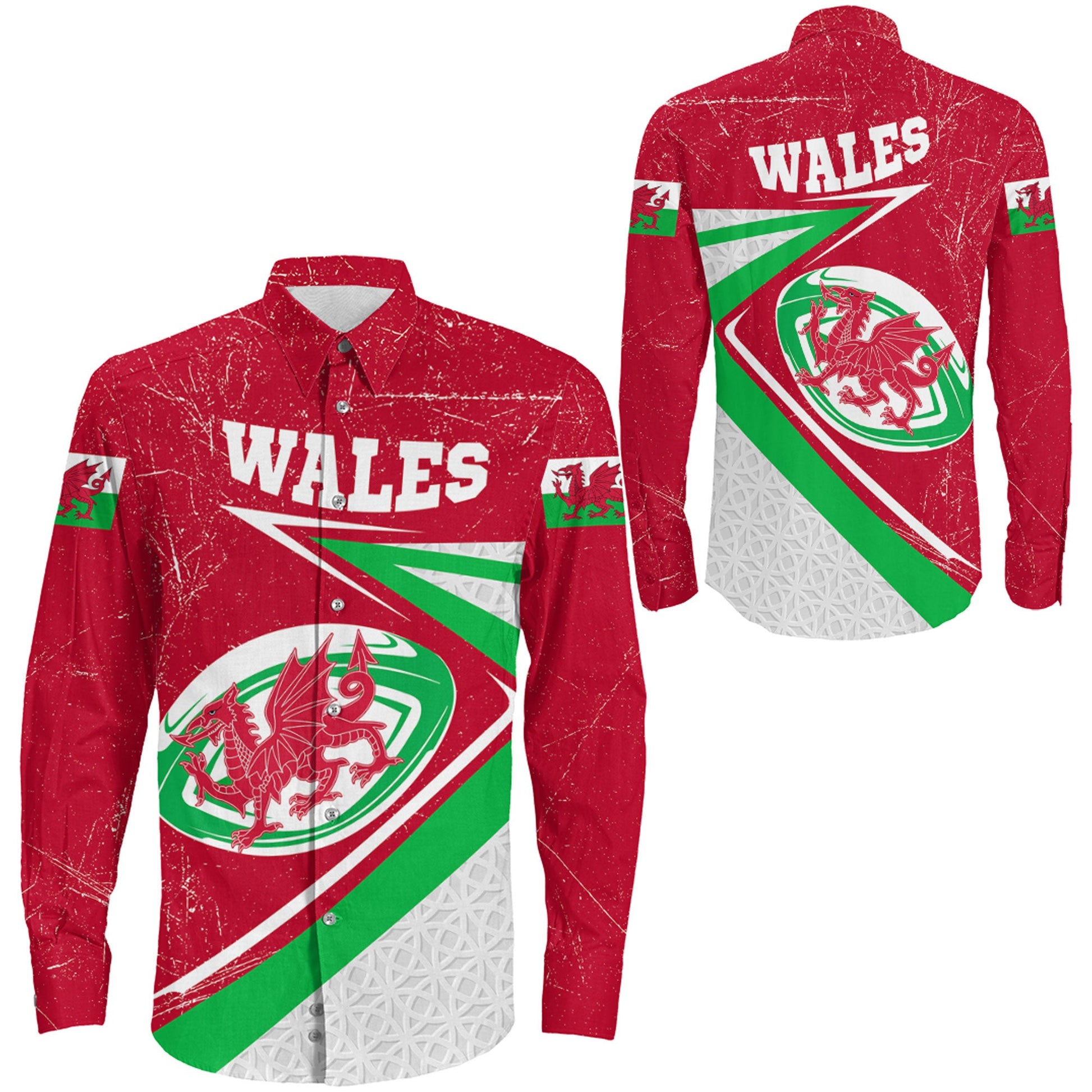 Long Sleeve Button Shirt Wales Dragon Rugby