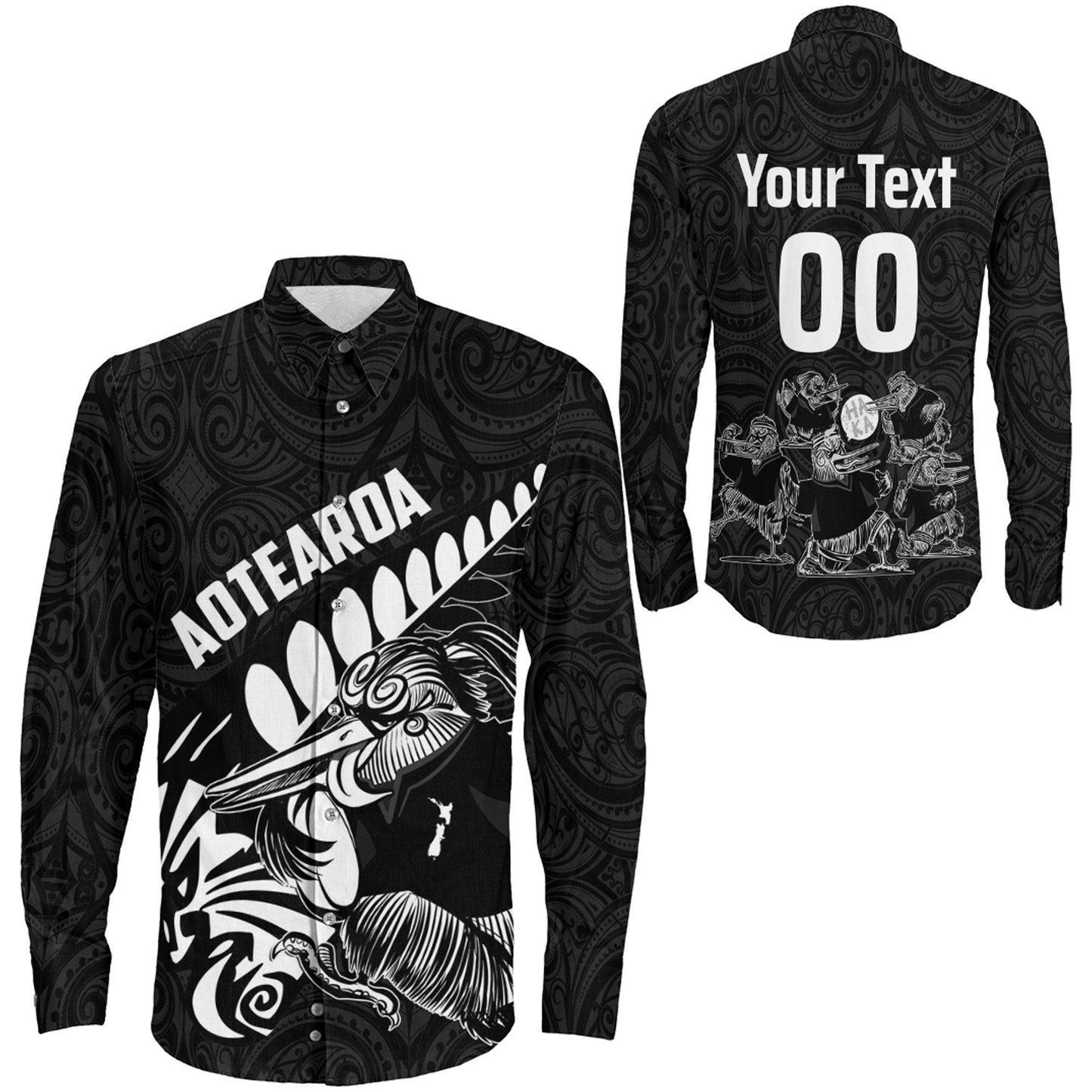 Long Sleeve Button Shirt  Custom New Zealand Kiwi Rugby