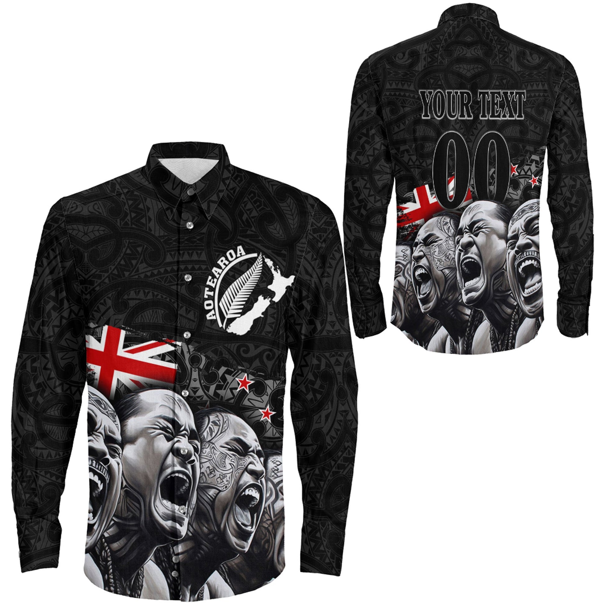 Long Sleeve Button Shirt  Custom New Zealand Maori Haka Rugby