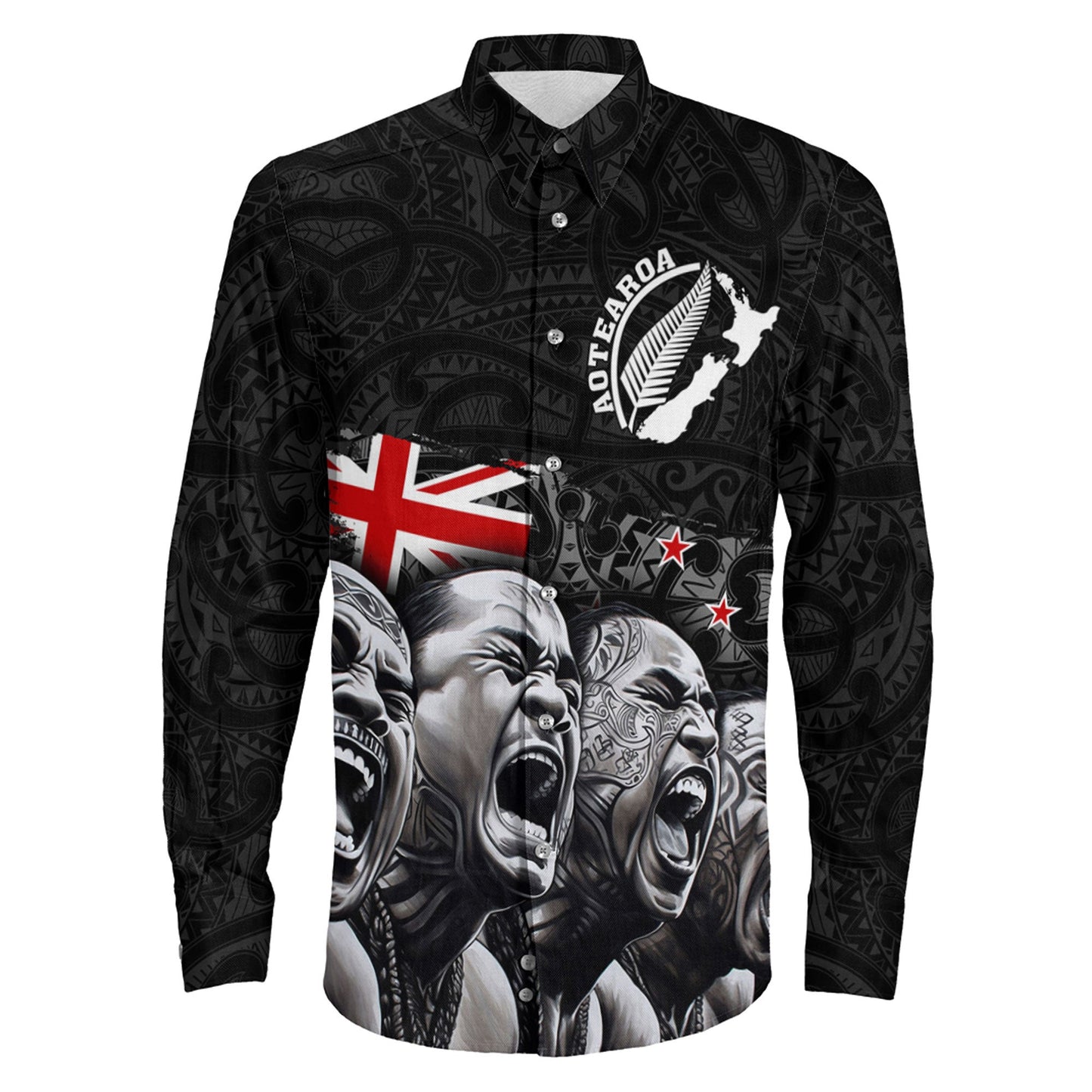 Long Sleeve Button Shirt  Custom New Zealand Maori Haka Rugby