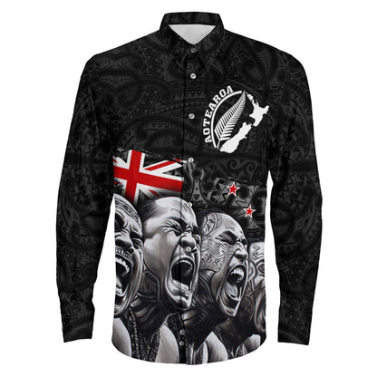 Long Sleeve Button Shirt  Custom New Zealand Maori Haka Rugby