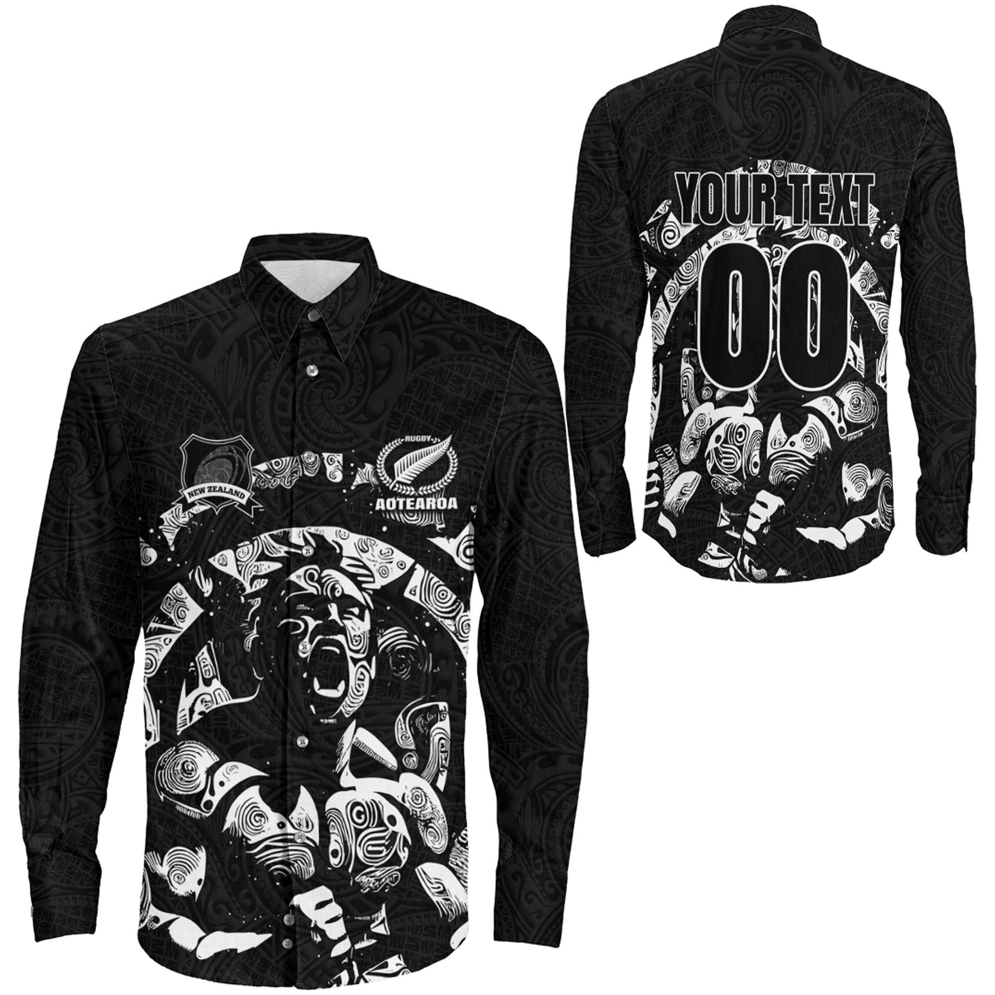 Long Sleeve Button Shirt Custom New Zealand Rugby Aotearoa Warrior Maori Style