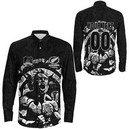 Long Sleeve Button Shirt Custom New Zealand Rugby Aotearoa Warrior Maori Style