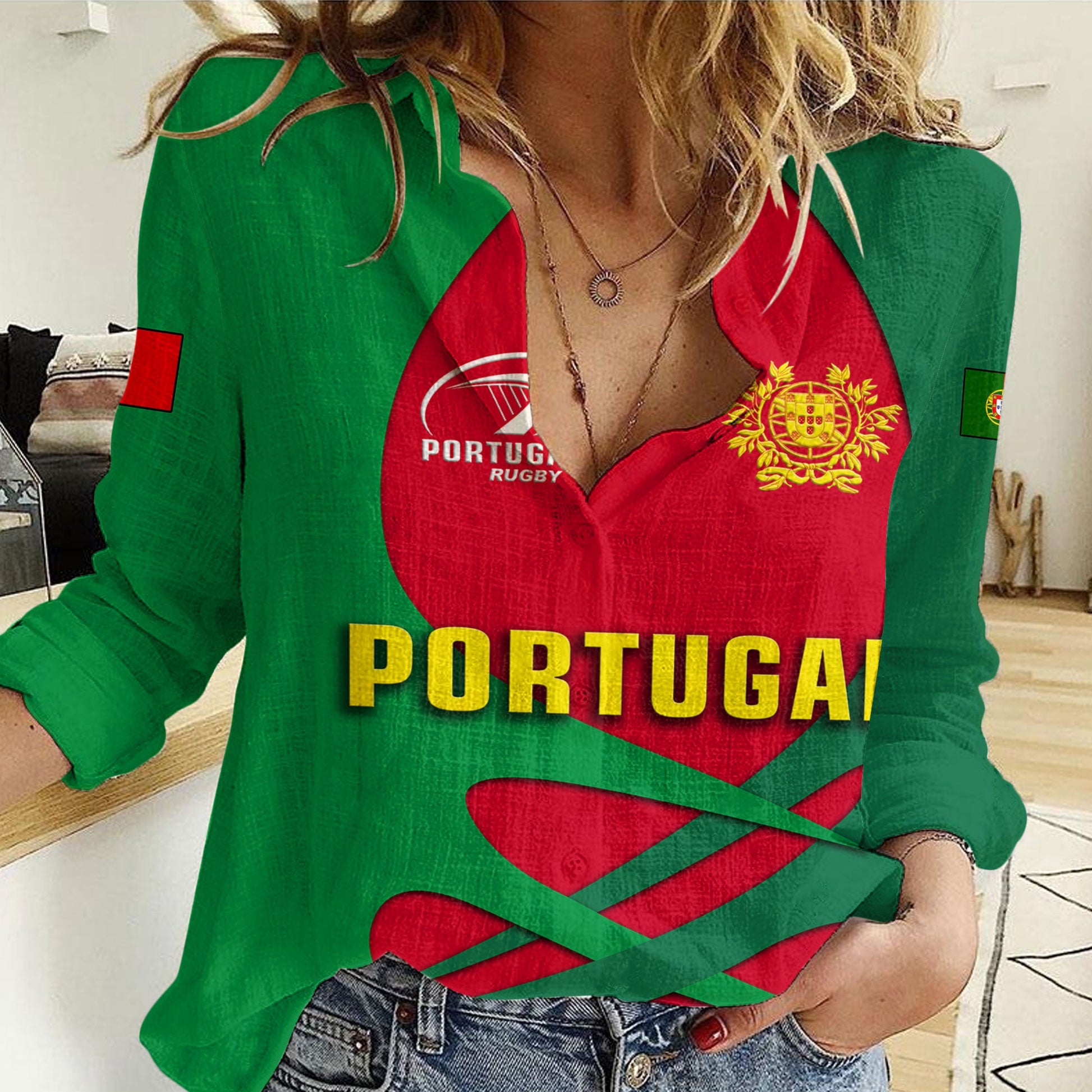 Women Casual Shirt Custom Portugal Rugby Style