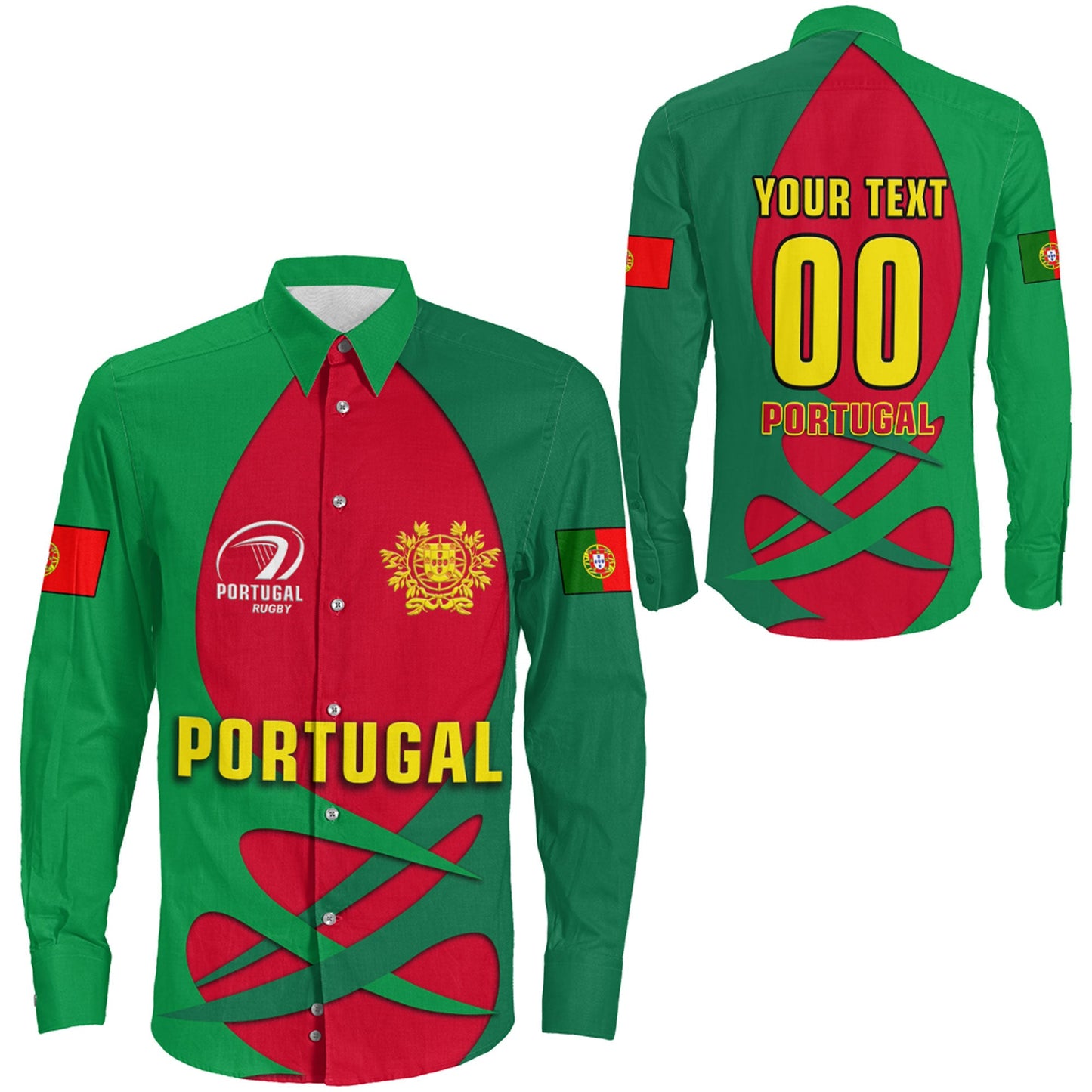 Long Sleeve Button Shirt Custom Portugal Rugby Style
