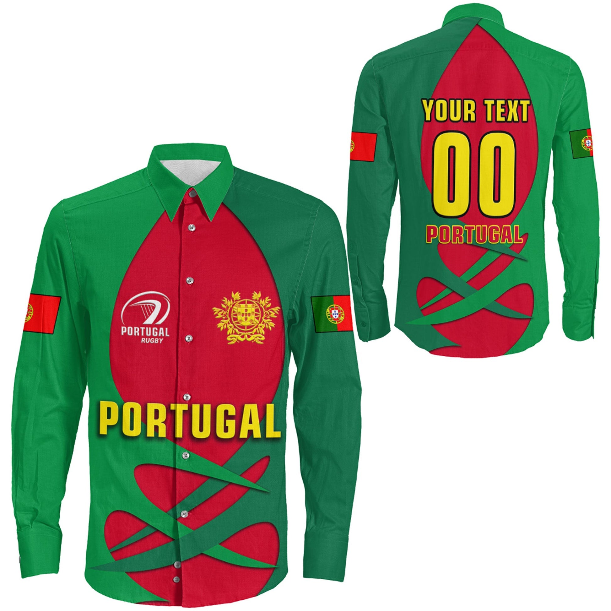 Long Sleeve Button Shirt Custom Portugal Rugby Style