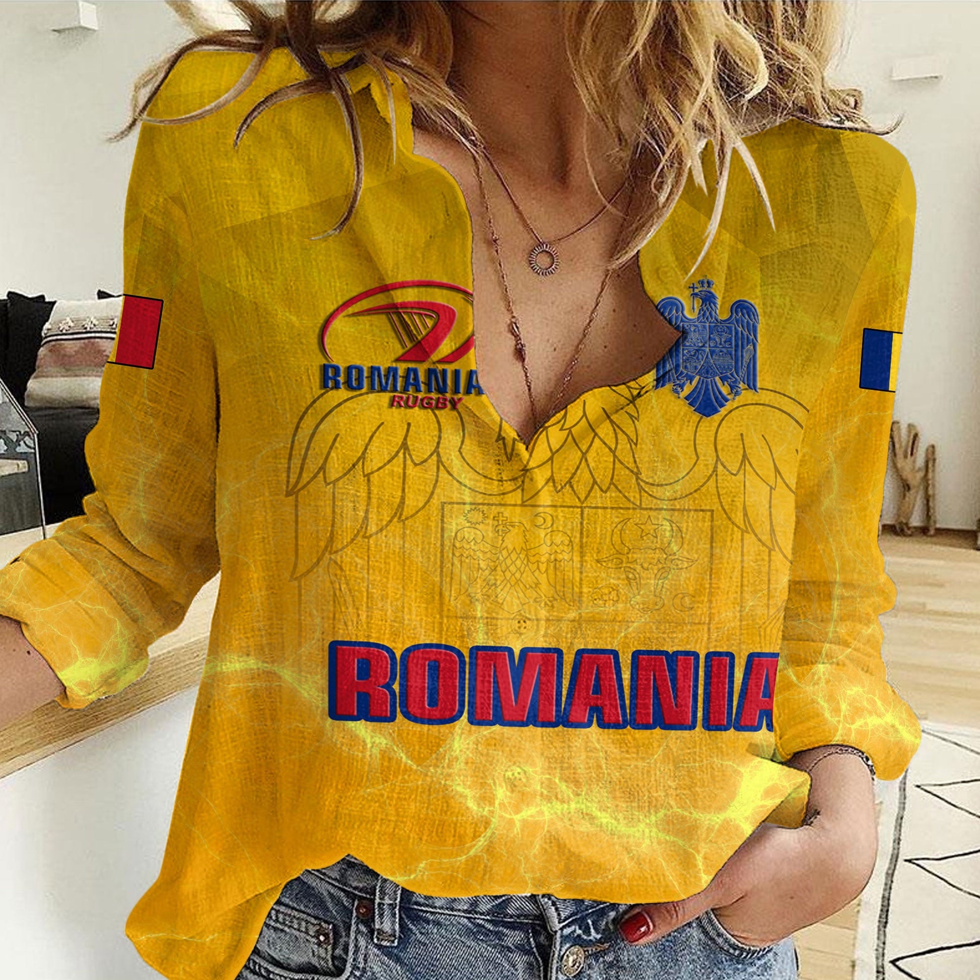Women Casual Shirt Custom Romania Rugby Style