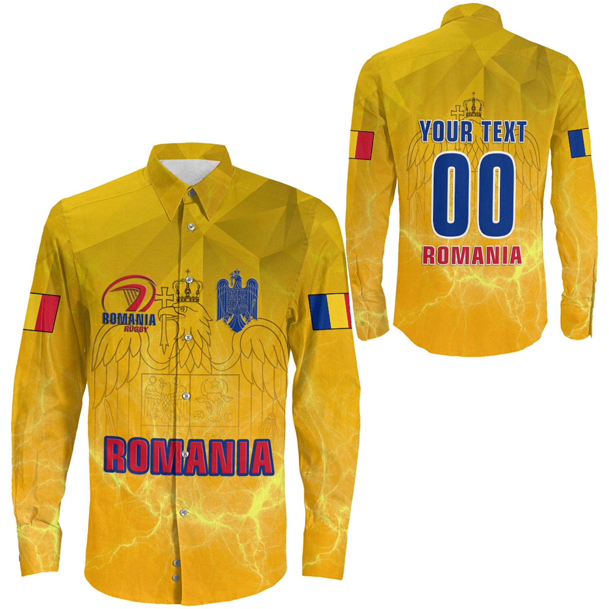 Long Sleeve Button Shirt Custom Romania Rugby Style