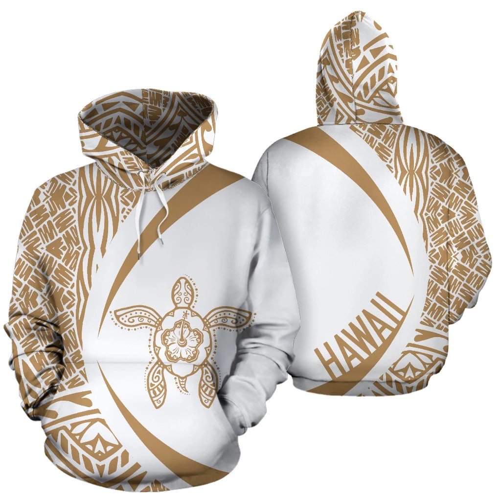 Hawaii Turtle Polynesian Hoodie Circle Style Golden And White
