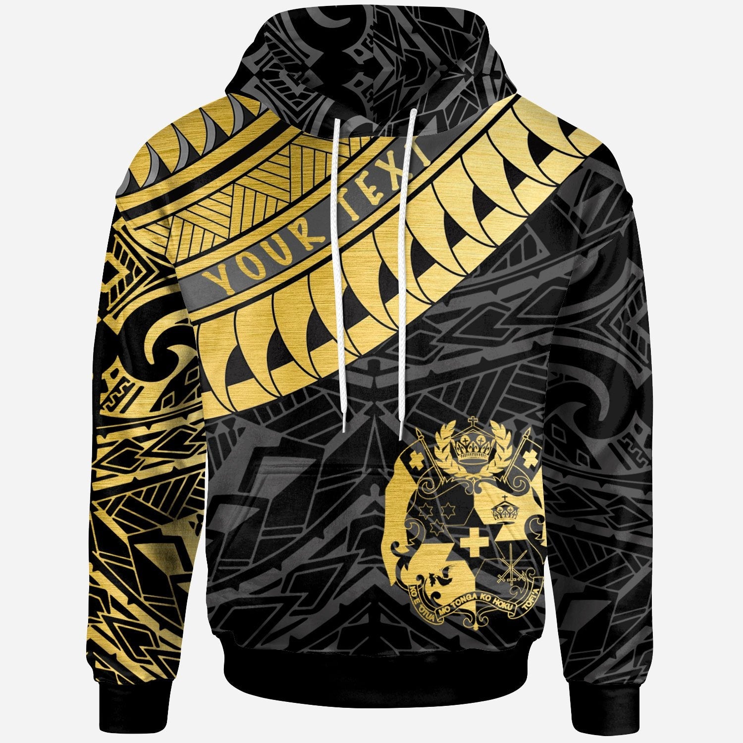Custom Text Tonga Custom Personalised Hoodie Tonga Ginger Lei Pattern Gold