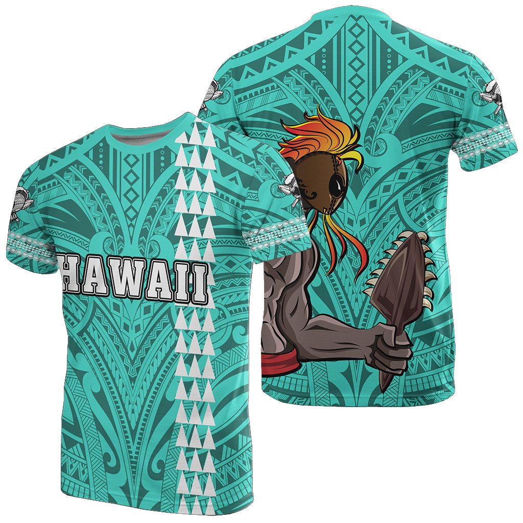 Hawaiian Islands Warrior Kakau Turquoise Polynesian T-Shirt