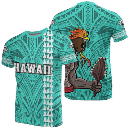 Hawaiian Islands Warrior Kakau Turquoise Polynesian T-Shirt