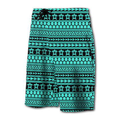 Hawaii Polynesian Tattoo Tribal Board Shorts Turquoise