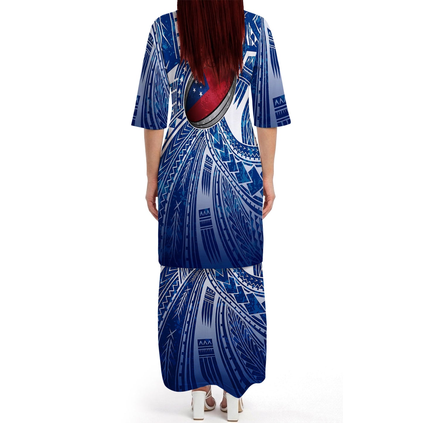 Samoa Rugby Matching Polynesian Tribal Pattern Blue Dress And Hawaiian Shirt For Him Her