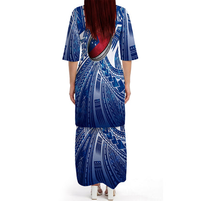 Samoa Rugby Matching Polynesian Tribal Pattern Blue Dress And Hawaiian Shirt For Him Her