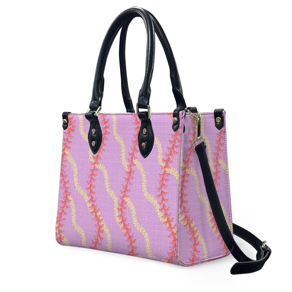 Pink Floral Puakenikeni Hawaiian Flower Lei Leather Handbag