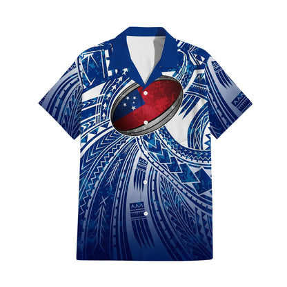 Samoa Rugby Matching Polynesian Tribal Pattern Blue Dress And Hawaiian Shirt For Him Her